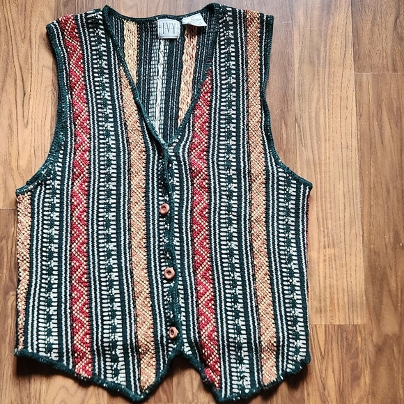 Vintage Sweater Vest Knit Boho Bohemian Aztec Cottagecore Naturecore Earthy Lake - Picture 3 of 11